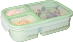 Lock&Lock Lunchbox - Bento Box - Salade Lunchbox - Met 3 Compartimenten - Met Dressing/Saus Bakje - Volwassenen En Kinderen - To Go - Lekvrij - BPA Vrij - 980 Ml - Groen -Mepal Shop 1200x685