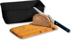Alternative view of Melamine Broodtrommel Met Bamboe Snijplank | Brood Bewaar Doos Met Hoge Kwaliteit Bamboe Snij Plank | Met Bamboe Deksel, Te Gebruiken Als Brood Snijplank | Afm. 34 X 18 X 14 Cm. | Kleur Brood Trommel: ZWART