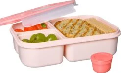 Lock&Lock Lunchbox - Bento Box - Salade Lunchbox - Met 3 Compartimenten - Met Dressing/Saus Bakje - Volwassenen En Kinderen - To Go - Lekvrij - BPA Vrij - 980 Ml - Roze