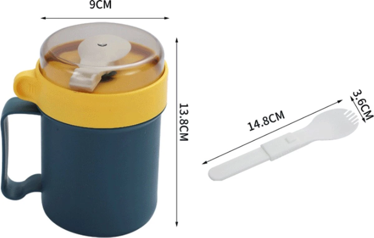 Soepbeker Magnetron Met Hendel 500ml - Hitte Bestendige Beker - Lunchcontainer - Yoghurt To Go - Soepbeker To Go - Inclusief Lepel/vork 7 Soepbeker Magnetron Met Hendel 500ml - Hitte Bestendige Beker - Lunchcontainer - Yoghurt To Go - Soepbeker To Go - Inclusief Lepel/vork - Afbeelding 7