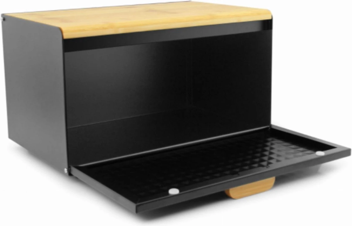 Luxe Broodtrommel Zwart Met Bamboe - Brood Bewaardoos - 36x21x21CM - Rechthoekig 3 Luxe Broodtrommel Zwart Met Bamboe - Brood Bewaardoos - 36x21x21CM - Rechthoekig - Afbeelding 3