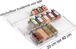Merkloos Kruidenrek Voor Lade - Kruidenorganizer - Keukenlade Organiser - Kruidenrek Lade - Kruidenhouder - Lade Voor Kruiden - Spice Rack - Uitschuifbaar Van 20cm Tot 40cm - Kruidenrek Liggend - Spice Organizer