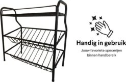 Zindoo Kruidenrek Zwart 3-laags Staand - Specerijen Rek - Kruiden Rek - Duurzaam RVS - Anti Slip Onderzijde - Specerijenstandaard – Keukenorganizer - Spice Rack - Kitchen Rack - Spice Organizer Keukenaccessoire - ZIN-SR05 -Mepal Shop 1200x784