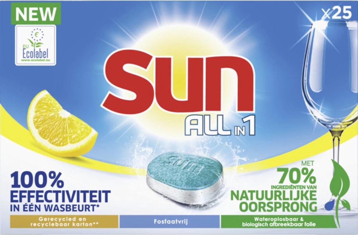 SUN® Sun All-In-1 Citroen Vaatwastabletten - 7 X 24 Tabletten - Voordeelverpakking 1 SUN® Sun All-In-1 Citroen Vaatwastabletten - 7 X 24 Tabletten - Voordeelverpakking