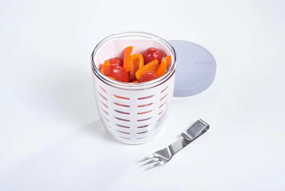 Mepal – Fruit-& Veggie Pot Ellipse – Fruitbox Voor Onderweg - Wit – Voorzien Van Vergietje En RVS Vorkje 5 Mepal – Fruit-& Veggie Pot Ellipse – Fruitbox Voor Onderweg - Wit – Voorzien Van Vergietje En RVS Vorkje - Afbeelding 5