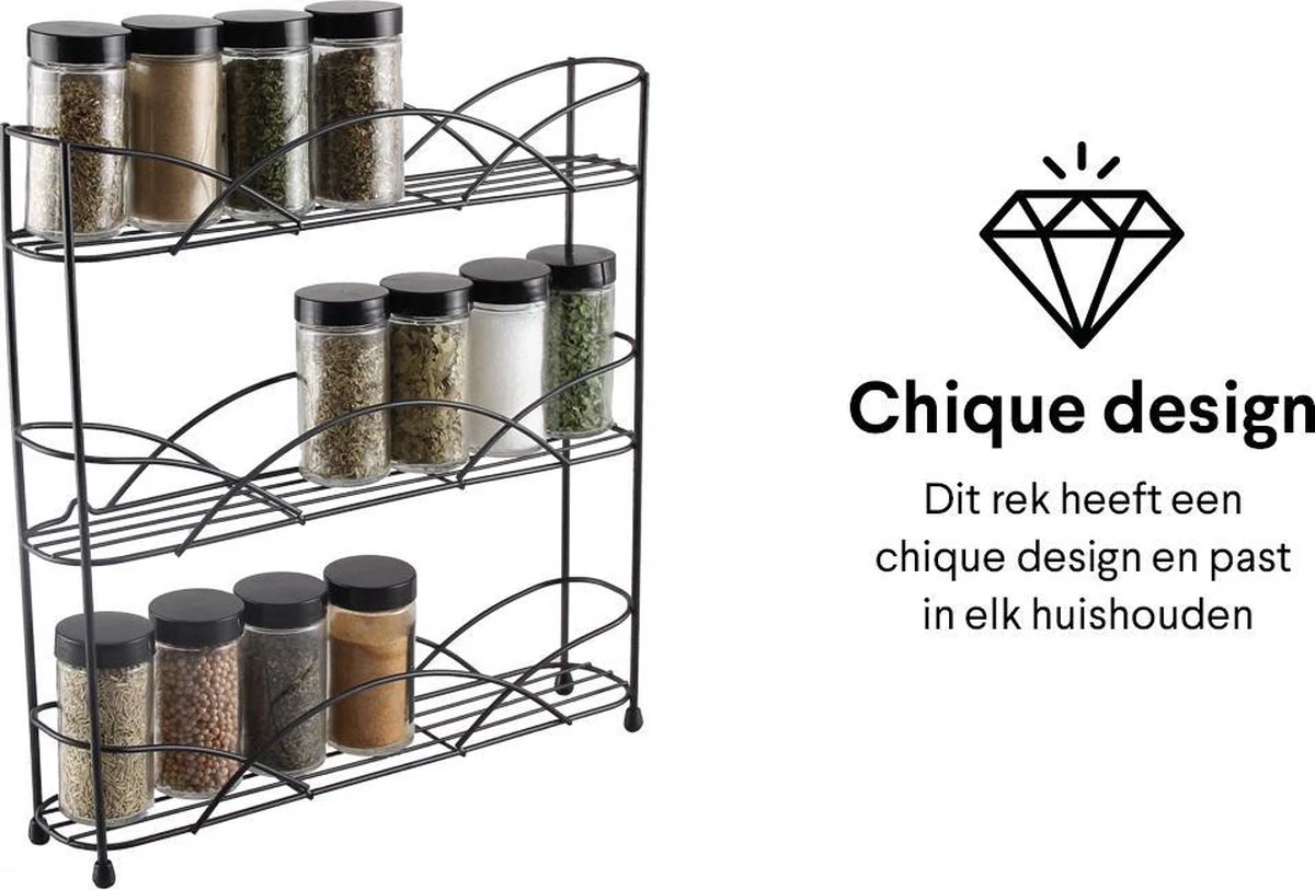 Zindoo - Kruidenrek - Standaard - 3-laags - Ophangbaar - 18 Kruiden Potjes - Anti-slip Pootjes - Spice Rack - Specerijenrek - Keukenorganizer - Keukenaccessoires 2 Zindoo - Kruidenrek - Standaard - 3-laags - Ophangbaar - 18 Kruiden Potjes - Anti-slip Pootjes - Spice Rack - Specerijenrek - Keukenorganizer - Keukenaccessoires - Afbeelding 2