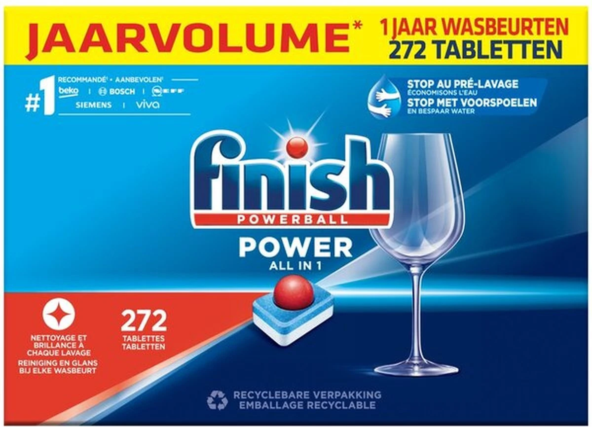 FINISH POWERBALL POWER ALL IN 1 VAATWASTABLETTEN - 272 Stuks 1 FINISH POWERBALL POWER ALL IN 1 VAATWASTABLETTEN - 272 Stuks