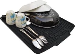 HOMYHON Afdruipmat -Afdruipmat Siliconen -Pannenonderzetter- Antislip -Hittebestendig - Aanrecht Mat -Siliconen Mat - 40 X 46 Cm - Zwart -Mepal Shop 1200x876 18