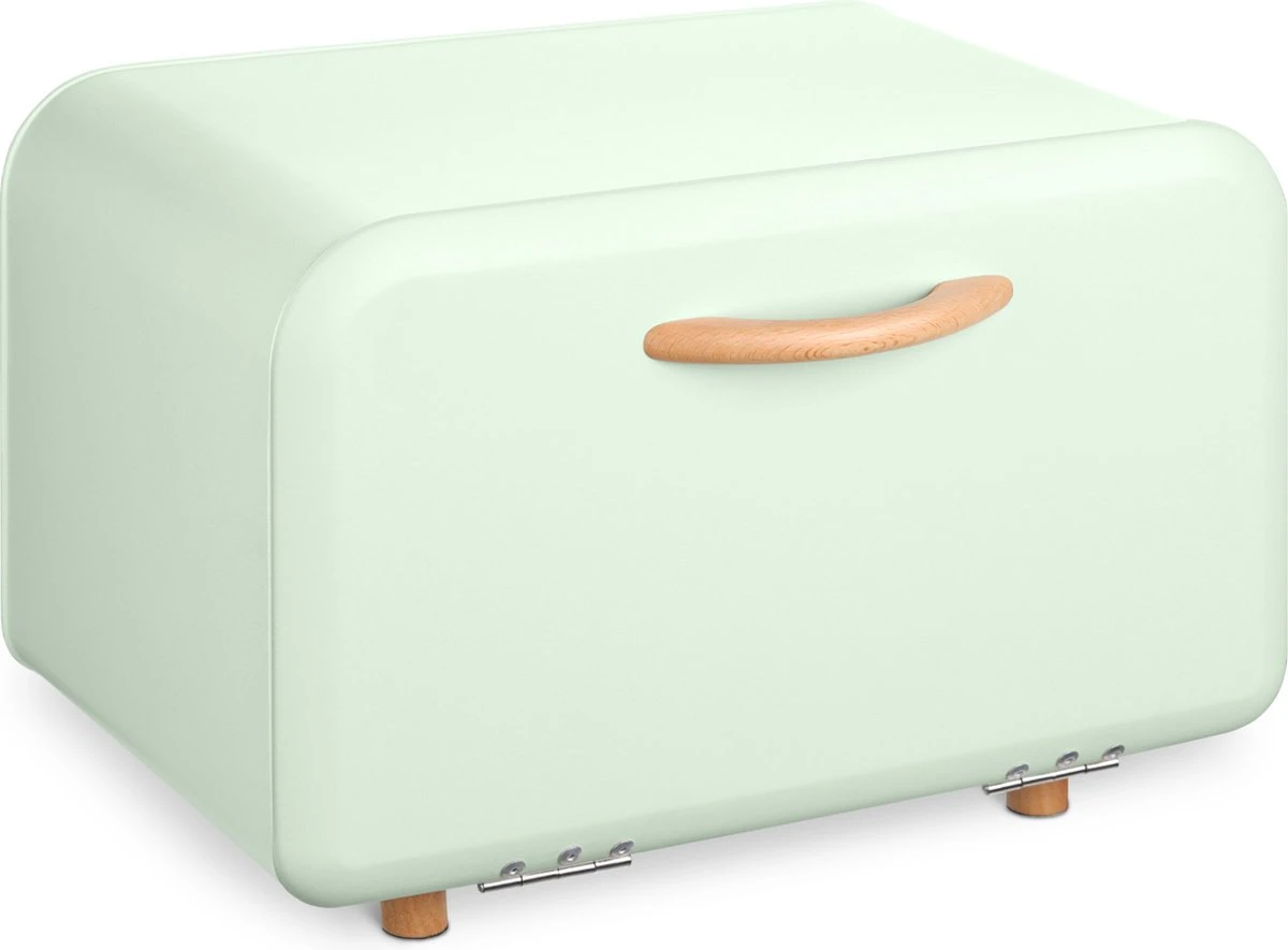 Navaris Metalen Broodtrommel Met Klapdeksel - Vershouddoos Voor Brood - 35 X 24 X 23 Cm - Van Ijzer Met Houten Details In Mintgroen 1 Navaris Metalen Broodtrommel Met Klapdeksel - Vershouddoos Voor Brood - 35 X 24 X 23 Cm - Van Ijzer Met Houten Details In Mintgroen