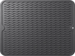 Merkloos Afdruipmat - Pannenonderzetter- Siliconen Mat - Zwart - 30 X 40 CM - Met Ophanggat - Hittebestendig