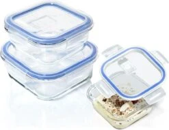 Klarstein Vierkante Glazen Box - Set Van 3 Vershoudbakjes : 800 Ml /620 Ml / 320 Ml - Met Deksel - Luchtdicht - Lekvrij