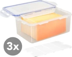 Lock&Lock Vershoudbakjes Set Met Deksel - Bewaardoos Kaas - Kaasdoos - Set Van 3 Stuks - 1,4 Liter - Met Vochtrooster - Transparant