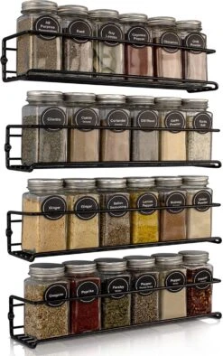 Kruidenrek Ophangbaar Kruidenpotjes Wandrek Organizer Keuken Accessoires - Zwart - Geschikt Voor Bijna Alle Kruidenpotjes