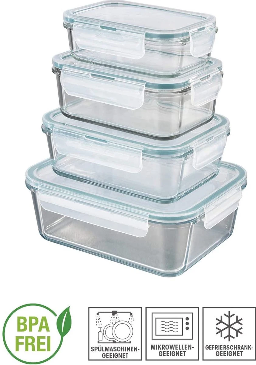 GOURMETmaxx Klick-it Glazen Bewaardozen, Set Van 4 Potten Met Deksels | Vaatwasmachine-, Magnetron- En Vriezerbestendig, Deksels Met Siliconen Afdichting En 4-weg Kliksluiting Transparent 6 GOURMETmaxx Klick-it Glazen Bewaardozen, Set Van 4 Potten Met Deksels | Vaatwasmachine-, Magnetron- En Vriezerbestendig, Deksels Met Siliconen Afdichting En 4-weg Kliksluiting Transparent - Afbeelding 6
