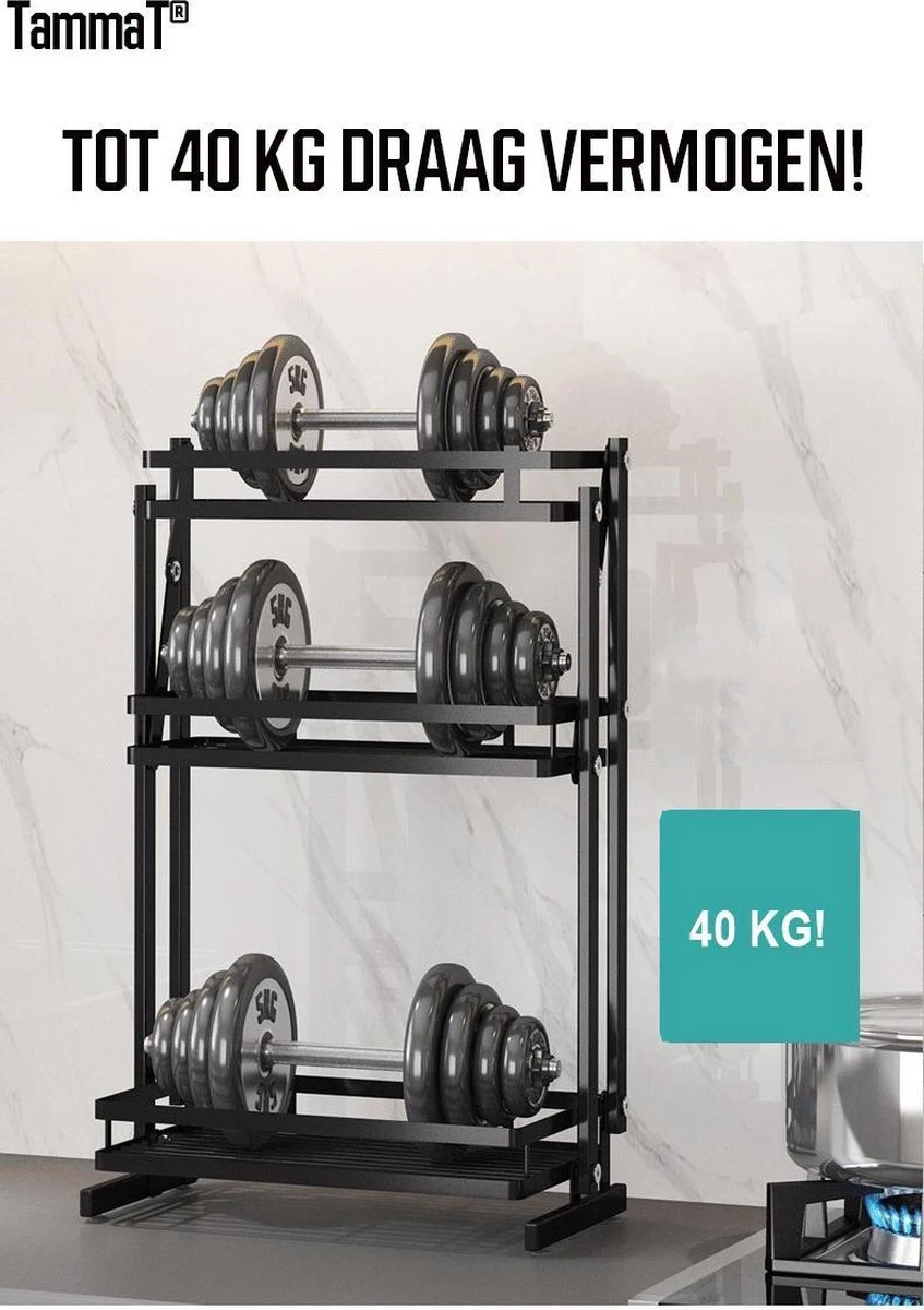 TammaT - Kruidenrek - Kruidenrek Staand - Inklapbare Keukenrek - 3-laags 35x21x56,5CM - Keuken Organizer - Aanrecht Organizer - Keuken Opslag - Roestvrij Staal - Opbergrek - Keuken Organizers - Roestvrij En Krasvrij 2 TammaT - Kruidenrek - Kruidenrek Staand - Inklapbare Keukenrek - 3-laags 35x21x56,5CM - Keuken Organizer - Aanrecht Organizer - Keuken Opslag - Roestvrij Staal - Opbergrek - Keuken Organizers - Roestvrij En Krasvrij - Afbeelding 2