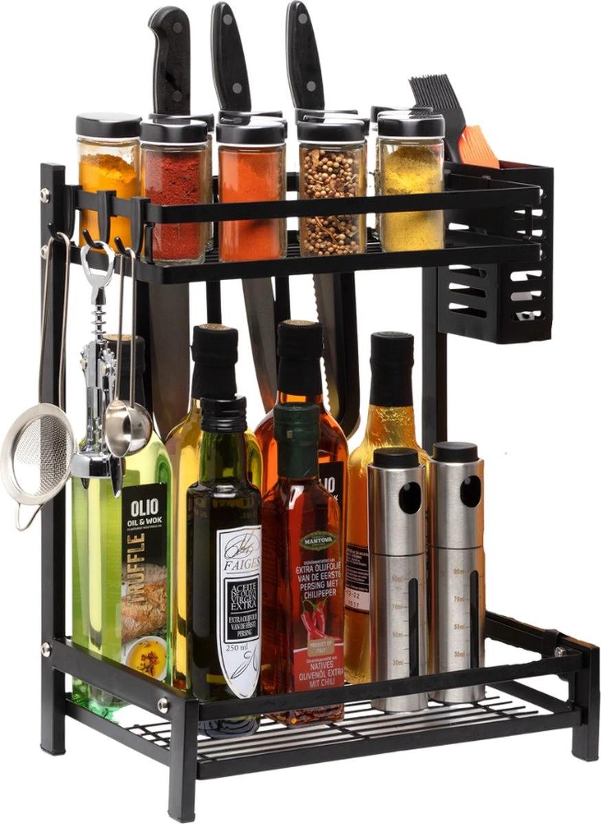 Pazzo Goods - Keuken Organizer - Keukenrek - Zwart - Metaal - 2 Laags - Multifunctioneel - Zwart - 5 Pazzo Goods - Keuken Organizer - Keukenrek - Zwart - Metaal - 2 Laags - Multifunctioneel - Zwart - - Afbeelding 5