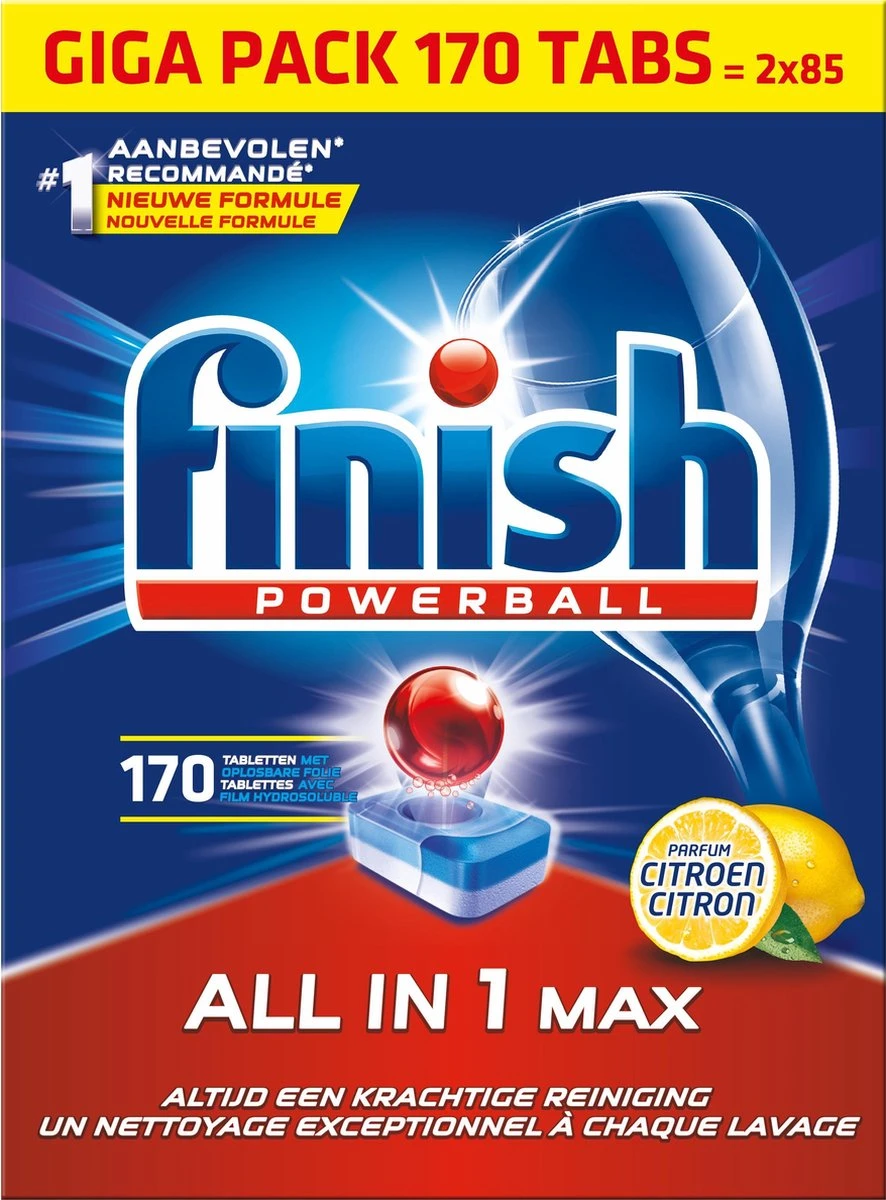 Finish All In 1 Max Citroen - Vaatwastabletten - 170 Tabs - Voordeelpak 1 Finish All In 1 Max Citroen - Vaatwastabletten - 170 Tabs - Voordeelpak