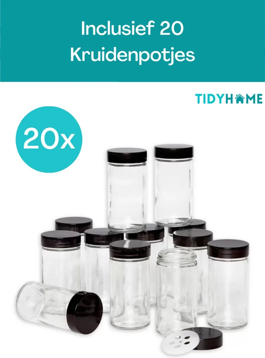 TidyHome Kruidenrek Draaibaar - Kruidenpotjes - Kruiden Carrousel - 20 Kruidenpotjes - Zwart - RVS - Draaibaar - Aanrecht Organizer - Inclusief Labels, Pen En Trechter - Keuken Organizer 7 TidyHome Kruidenrek Draaibaar - Kruidenpotjes - Kruiden Carrousel - 20 Kruidenpotjes - Zwart - RVS - Draaibaar - Aanrecht Organizer - Inclusief Labels, Pen En Trechter - Keuken Organizer - Afbeelding 7