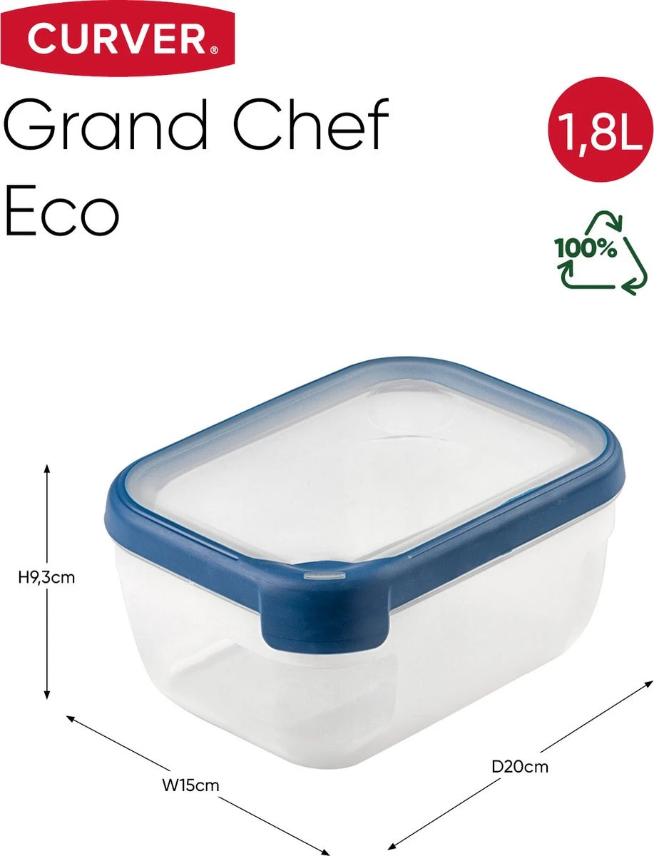 Curver Grand Chef Eco Vershoudbakje - 1,8L - Rechthoekig - Transparant/Donkerblauw 5 Curver Grand Chef Eco Vershoudbakje - 1,8L - Rechthoekig - Transparant/Donkerblauw - Afbeelding 5