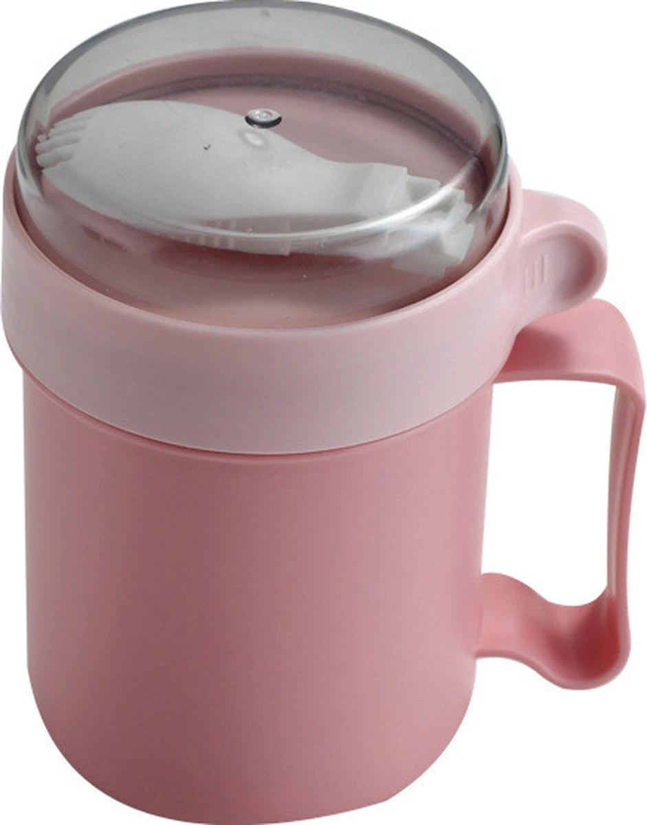 Soepbeker Magnetron Met Hendel - Roze 500ml - Hitte Bestendige Beker - Lunchcontainer - Yoghurt To Go - Soepbeker To Go - Inclusief Lepel/vork 1 Soepbeker Magnetron Met Hendel - Roze 500ml - Hitte Bestendige Beker - Lunchcontainer - Yoghurt To Go - Soepbeker To Go - Inclusief Lepel/vork