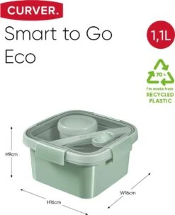 Curver Smart To Go Eco Lunchset Vierkant 1,1L + Bestekset & Sauscup - Groen -Mepal Shop 976x1200