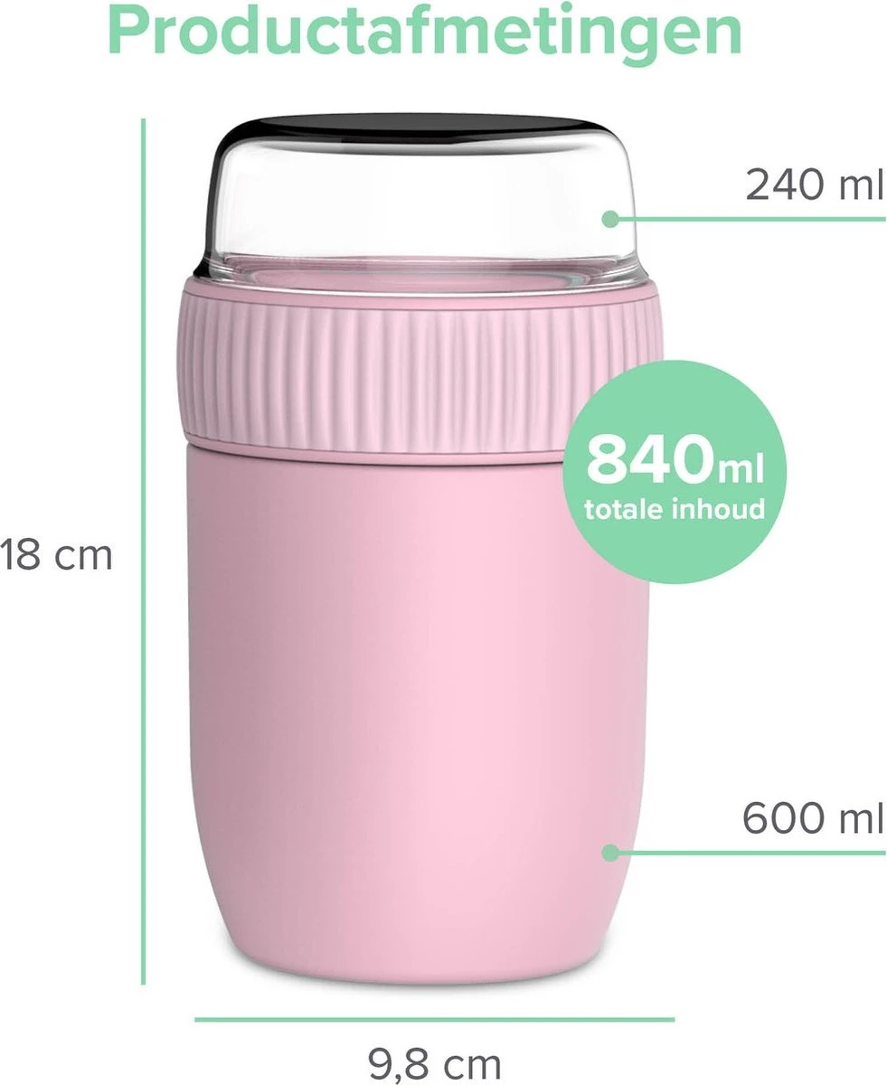 Coninx Thermos Lunchbox - Muesli Beker To Go - Isoleer Lunchpot - Yoghurtbeker To Go - Mueslibeker 840ml (600ml+240ml) - RVS / Roze 3 Coninx Thermos Lunchbox - Muesli Beker To Go - Isoleer Lunchpot - Yoghurtbeker To Go - Mueslibeker 840ml (600ml+240ml) - RVS / Roze - Afbeelding 3