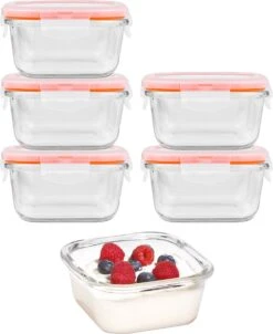 Lock&Lock Glazen Vershoudbakjes - Glazen Meal Prep Bakjes - Glazen Bakjes Met Deksel - Ovenschaaltjes Met Deksel - Airfryer Bakjes - 300 Ml - Set Van 6 Stuks
