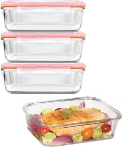 Lock&Lock Glazen Vershoudbakjes - Glazen Meal Prep Bakjes - Glazen Bakjes Met Deksel - Ovenschaal Met Deksel - Set Van 4 Stuks - 1 Liter