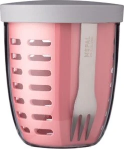 Mepal – Fruit-& Veggie Pot Ellipse – Fruitbox Voor Onderweg - Nordic Pink – Voorzien Van Vergietje En RVS Vorkje